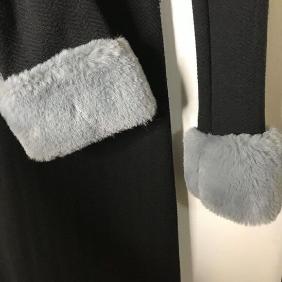 ZARA black bodycon knit midi dress fur cuff sleeve detail medium - Picture 2 of 6